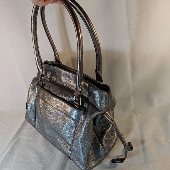 Kate Spade Silver Metallic Handbag Purse Shoulder Leather 2 Strap Sparkly Shiny - Picture 3 of 16
